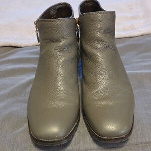 Dune LondonPorta Gray Leather Ankle Boots with Side Zippers 9M Womens